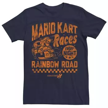 Мужская винтажная футболка Nintendo Mario Kart Rainbow Road, Синяя Licensed Character, синий