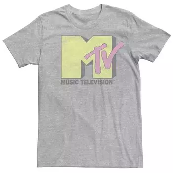 Мужская винтажная футболка пастельно-желтого и розового цвета с логотипом MTV и короткими рукавами Licensed Character