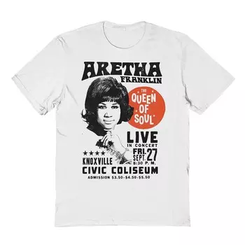 Мужская винтажная футболка с графическим плакатом Aretha Franklin Licensed Character, белый