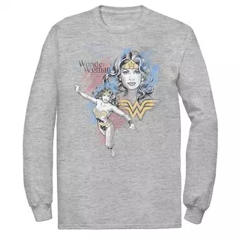 Мужская винтажная футболка с портретом и акварельным эскизом DC Comics Wonder Woman Licensed Character