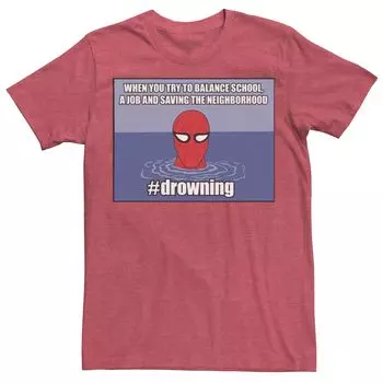 Мужская винтажная футболка с рисунком «Человек-паук #drowning» и портретной панелью Marvel