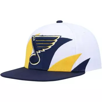 Мужская винтажная кепка Mitchell & Ness белого/темно-синего цвета St. Louis Blues Sharktooth Snapback