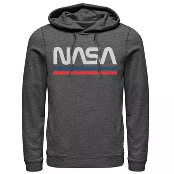 Мужская винтажная толстовка с капюшоном NASA в красно-синюю полоску с минимальным логотипом Licensed Character