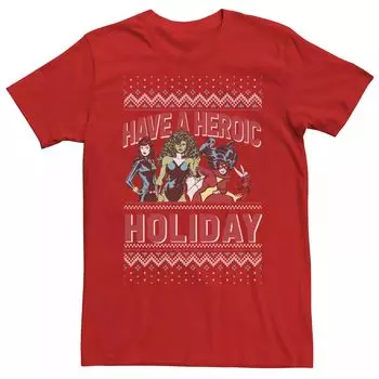 Мужская винтажная уродливая рождественская футболка Marvel Have A Heroic Holiday Heroine с групповым снимком Licensed Character