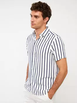 Мужская вискозная рубашка в полоску стандартного кроя с коротким рукавом LCWAIKIKI Classic