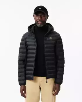 Мужская водонепроницаемая стеганая куртка-пуховик с капюшоном Lacoste, чёрный