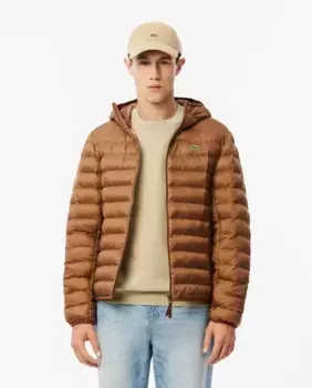 Мужская водонепроницаемая стеганая куртка-пуховик с капюшоном Lacoste, коричневый