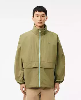 Мужская водонепроницаемая ветровка со съемным капюшоном Lacoste, темно-зеленый