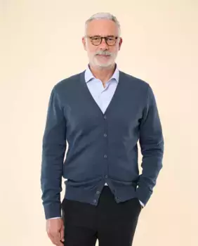 Мужская вязаная куртка 100% хлопок в цвете нефритовый синий Wickett Jones