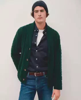 Мужская вязаная куртка из шерсти и кашемира с застежкой-молнией косичной вязки Roberto Verino, светло-зеленый