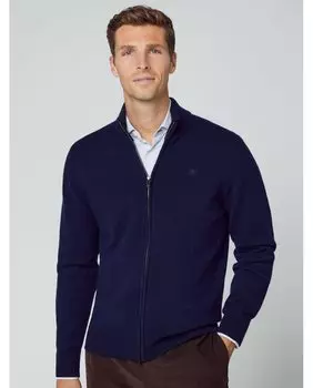 Мужская вязаная куртка темно-синего цвета на молнии Hackett, темно-синий