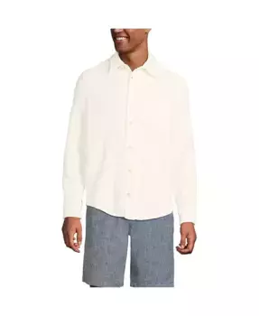 Мужская вязаная рубашка с длинным рукавом и пуговицами "букле" Lands' End, белый