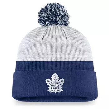 Мужская вязаная шапка Fanatics белого/королевского цвета Toronto Maple Leafs Authentic Pro Draft с манжетами и помпоном
