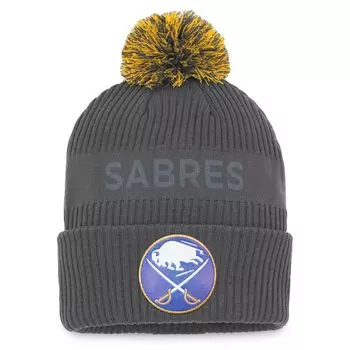Мужская вязаная шапка Fanatics с фирменным углем Buffalo Sabers Authentic Pro Home Ice с манжетами и помпоном