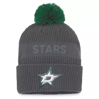 Мужская вязаная шапка Fanatics с фирменным углем Dallas Stars Authentic Pro Home Ice с манжетами и помпоном