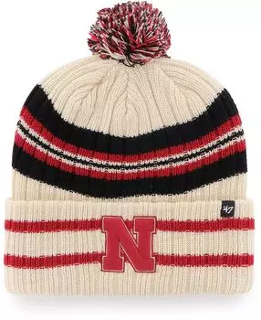 Мужская вязаная шапка Nebraska Huskers Hone с манжетами и помпоном '47 Brand