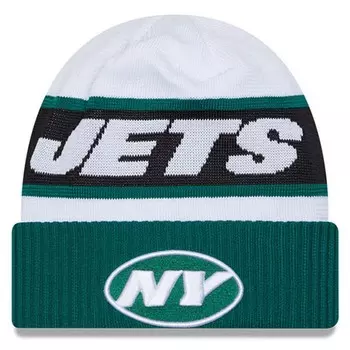 Мужская вязаная шапка New Era бело-зеленая New York Jets 2023 Sideline Tech с манжетами, цвет Jet White