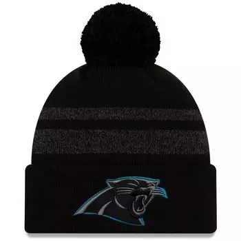 Мужская вязаная шапка New Era Black Carolina Panthers с манжетами и помпоном