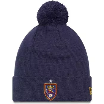 Мужская вязаная шапка New Era Blue Real Salt Lake из джерси с манжетами на крючках и помпоном