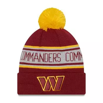 Мужская вязаная шапка New Era бордового цвета Washington Commanders с манжетами и помпоном