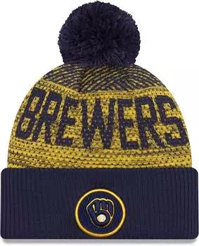 Мужская вязаная шапка New Era Milwaukee Brewers Navy Authentic Collection