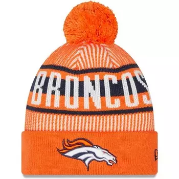 Мужская вязаная шапка New Era Orange Denver Broncos в полоску с манжетами и помпоном, цвет Den Orange