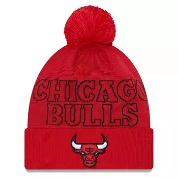 Мужская вязаная шапка New Era Red Chicago Bulls 2023 NBA Draft с манжетами и помпоном