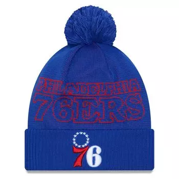 Мужская вязаная шапка New Era Royal Philadelphia 76ers 2023 NBA Draft с манжетами и помпоном