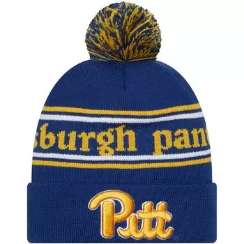 Мужская вязаная шапка New Era Royal Pitt Panthers Marquee с манжетами и помпоном, цвет Pit Blue