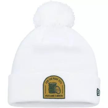 Мужская вязаная шапка New Era White Portland Timbers из джерси с манжетами на крючках и помпоном