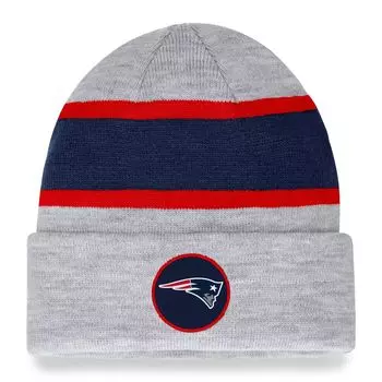 Мужская вязаная шапка с логотипом Fanatics цвета Хизер серого цвета New England Patriots и манжетами