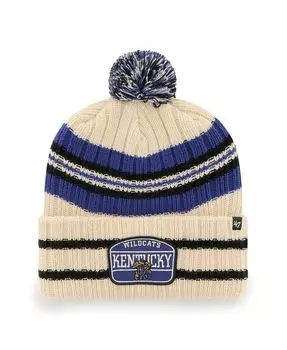 Мужская вязаная шапка с манжетами и помпоном '47 Natural Kentucky Wildcats Hone Patch '47 Brand