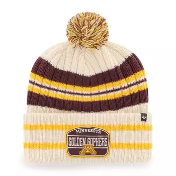 Мужская вязаная шапка с манжетами и помпоном '47 Natural Minnesota Golden Gophers Hone Patch