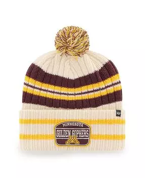 Мужская вязаная шапка с манжетами и помпоном '47 Natural Minnesota Golden Gophers Hone Patch '47 Brand