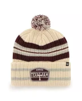 Мужская вязаная шапка с манжетами и помпоном '47 Natural Texas A&M Aggies Hone Patch '47 Brand