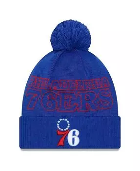 Мужская вязаная шапка с манжетами и помпоном Royal Philadelphia 76ers 2023 NBA Draft New Era, синий