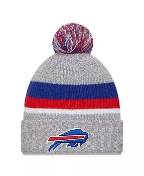 Мужская вязаная шапка с манжетами и помпоном цвета "Buffalo Bills" цвета Хизер серого цвета New Era, серый