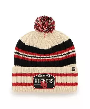 Мужская вязаная шапка с манжетами и помпоном из натурального материала Nebraska Huskers Hone Patch '47 Brand, бежевый