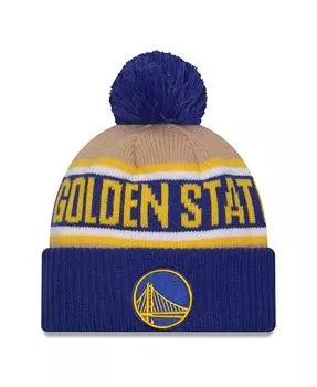 Мужская вязаная шапка с манжетами и помпоном Golden State Warriors 2024 NBA Draft Royal/коричнево-коричневого цвета New Era, синий