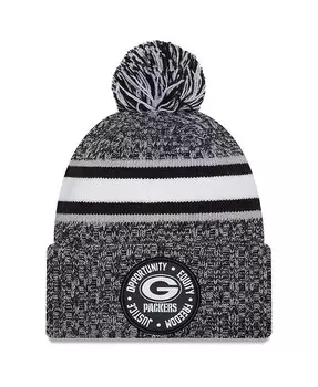 Мужская вязаная шапка с манжетами и помпоном Green Bay Packers 2023 Inspire Change Heather Black Green Bay Packers New Era, черный