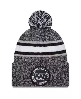 Мужская вязаная шапка с манжетами и помпоном Heather Black Washington Commanders 2023 Inspire Change New Era, черный