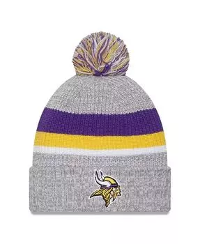 Мужская вязаная шапка с манжетами и помпоном Minnesota Vikings Heather Grey Minnesota Vikings New Era, серый