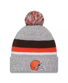Мужская вязаная шапка с манжетами и помпоном Cleveland Browns Heather Grey Cleveland Browns New Era, серый