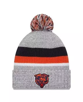 Мужская вязаная шапка с манжетами и помпоном цвета Чикаго Медведи Хизер серого цвета New Era, серый