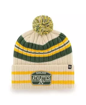 Мужская вязаная шапка с манжетами и помпоном Natural Oakland Athletics Home Patch '47 Brand