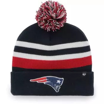 Мужская вязаная шапка с манжетами и помпоном темно-синего цвета New England Patriots State Line '47 47 Brand