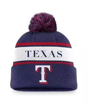 Мужская вязаная шапка с манжетами в полоску и помпоном Royal Texas Rangers Team Nike, синий