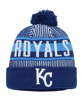 Мужская вязаная шапка в полоску с манжетами и помпоном Royal Kansas City Royals New Era