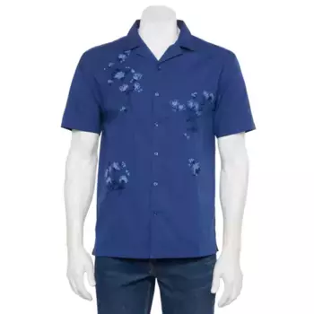 Мужская вышитая рубашка с флорой Retrofit, цвет estate blue