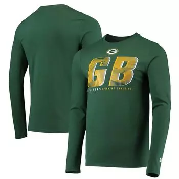 Мужская зеленая футболка Green Bay Packers с длинным рукавом с аутентичной статической аббревиатурой New Era